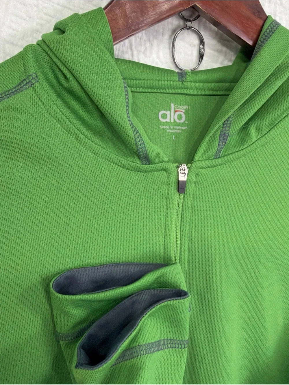 Alo Yoga Hoodie Pullover Shirt Women Large Green Coolfit Quarter Zip Mid Layer L
